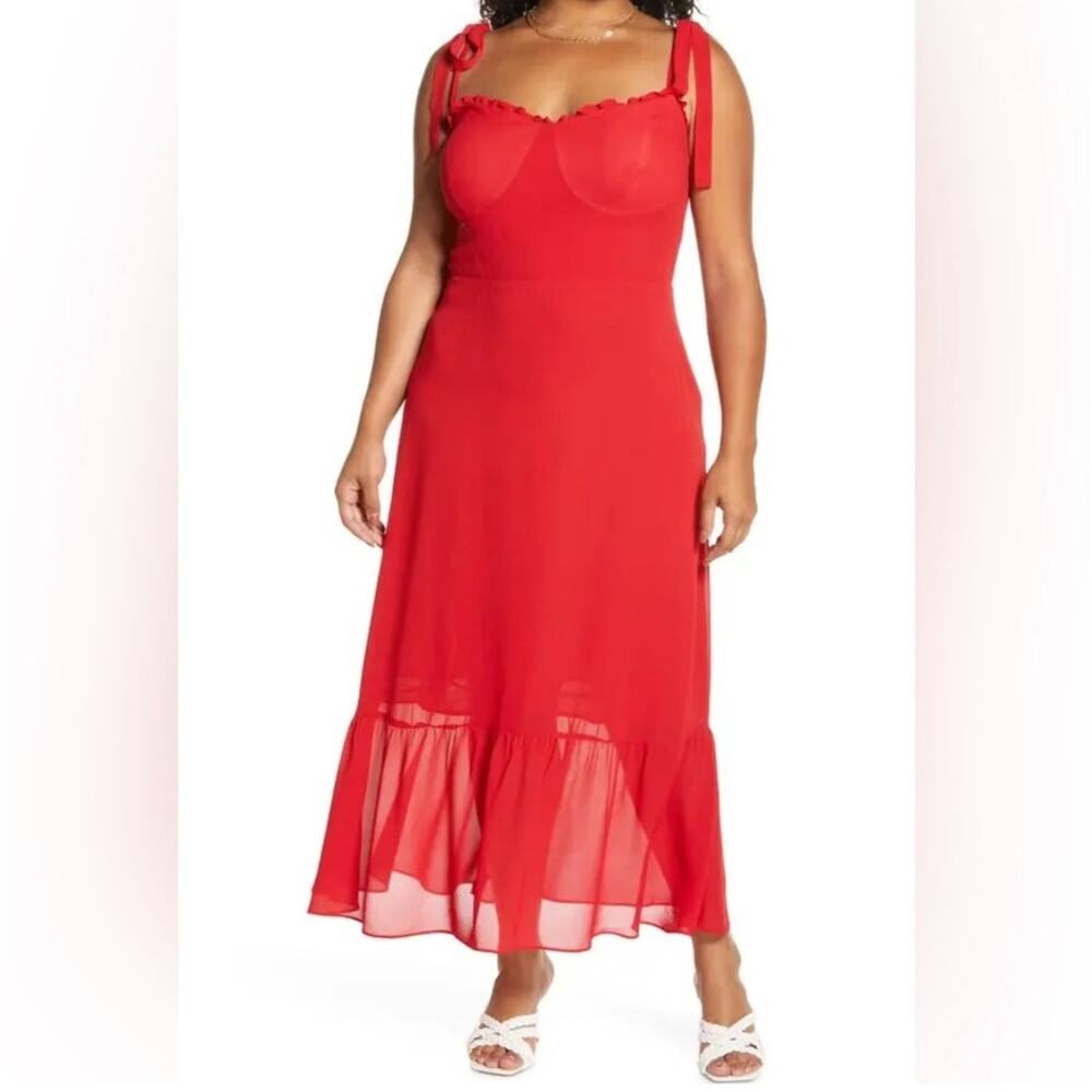 Reformation Nikita Red Midi Dress Tie Shoulder Size 18